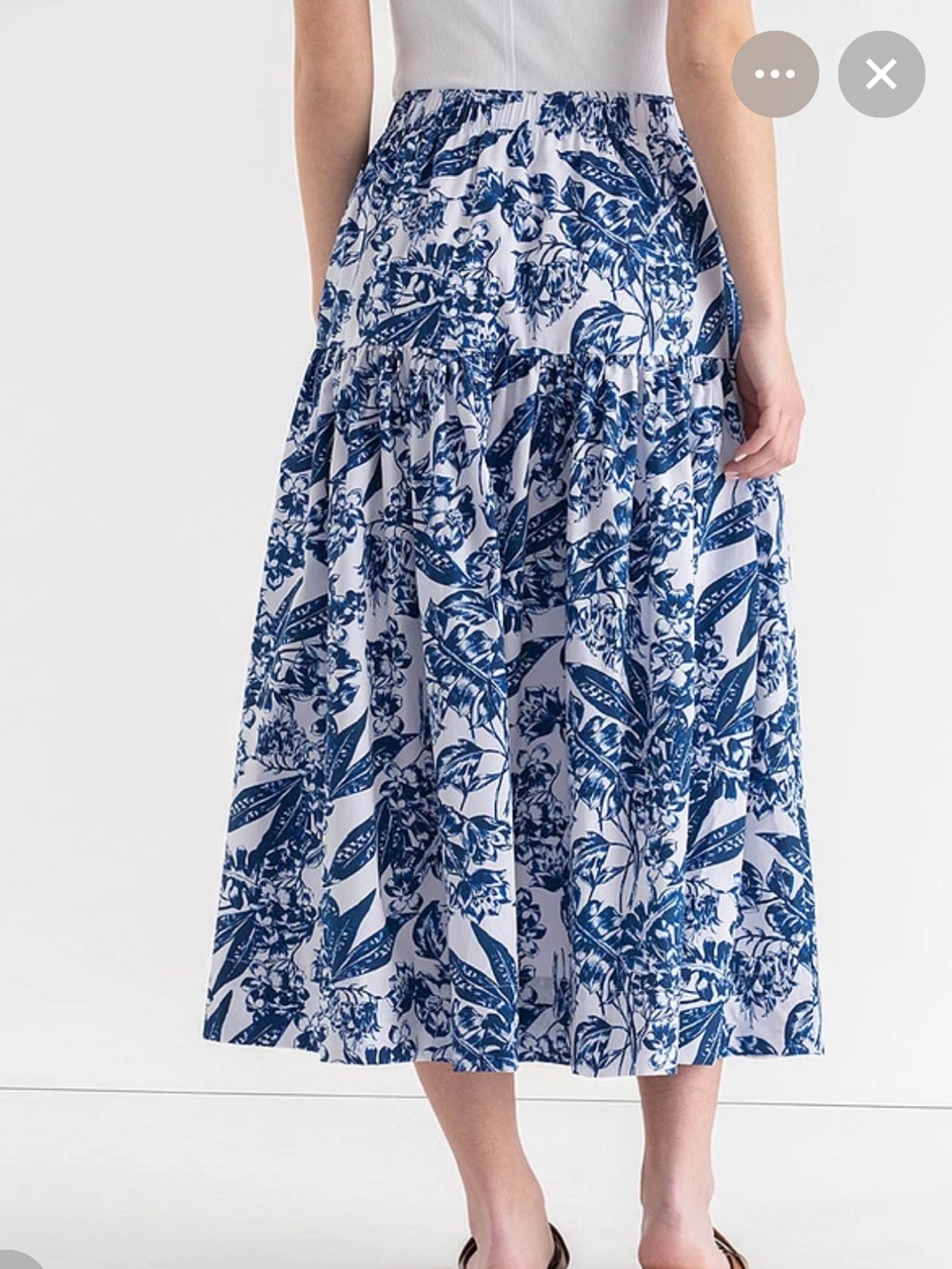 Blue & White Floral Tiered Poplin Skirt - Picture 3 of 9